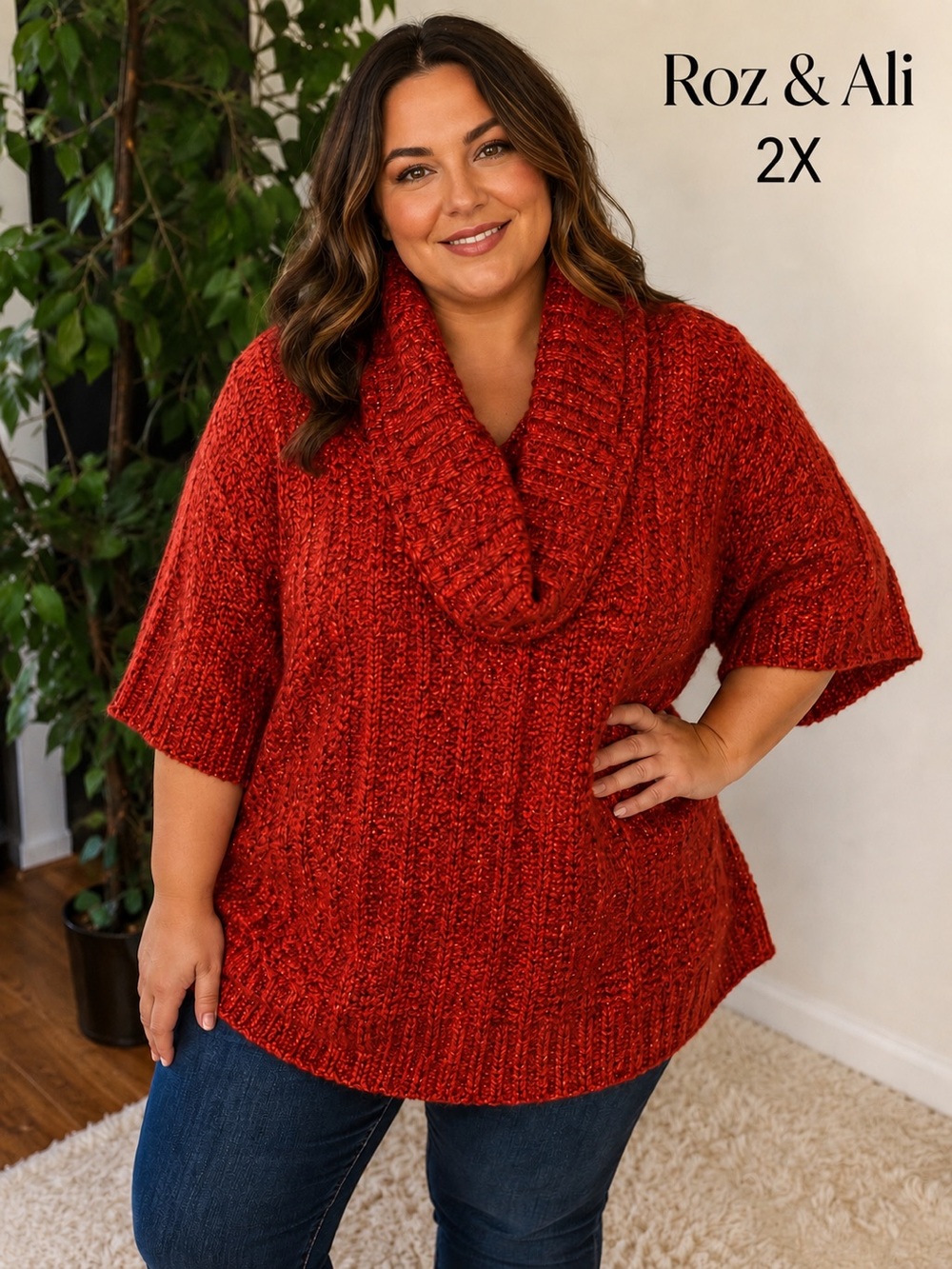 Roz & Ali multi colored Marled Cowl Neck Sweater | Women’s 2X | Metallic